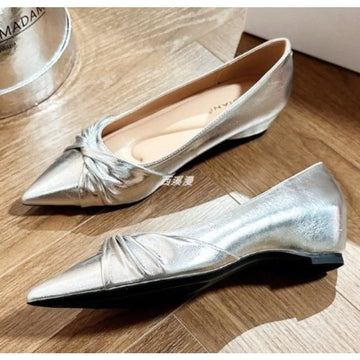 Xajzpa New Fashion Women Flats Pointed Shoes for Women Apricot Leather Casual Loafers Slip on Moccasins Large Size Flat Shoes for Women